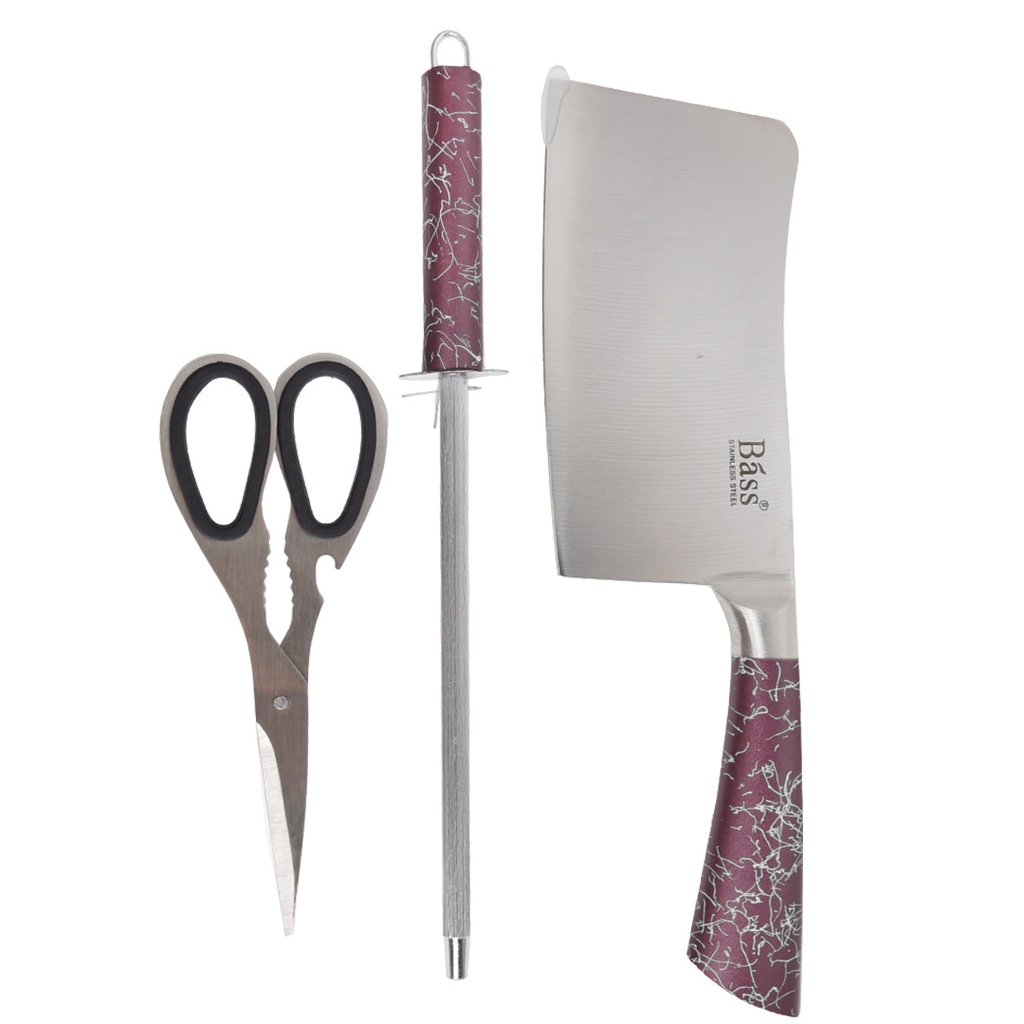 Ensemble 8 Pièces Couteaux Bàss avec Support Tournant Rouge Bourdeau