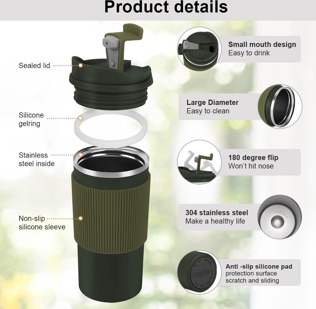 Thermos En acier Inoxydable Avec Bande Vert Militaire 450ml