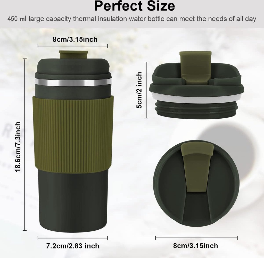 Thermos En acier Inoxydable Avec Bande Vert Militaire 450ml