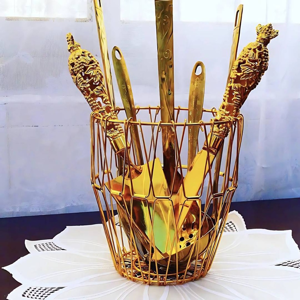 Panier En Acier Inoxydable Multifonctions Pliable Doré 