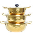 Ensemble de 3 Casseroles en acier inoxydable Doré