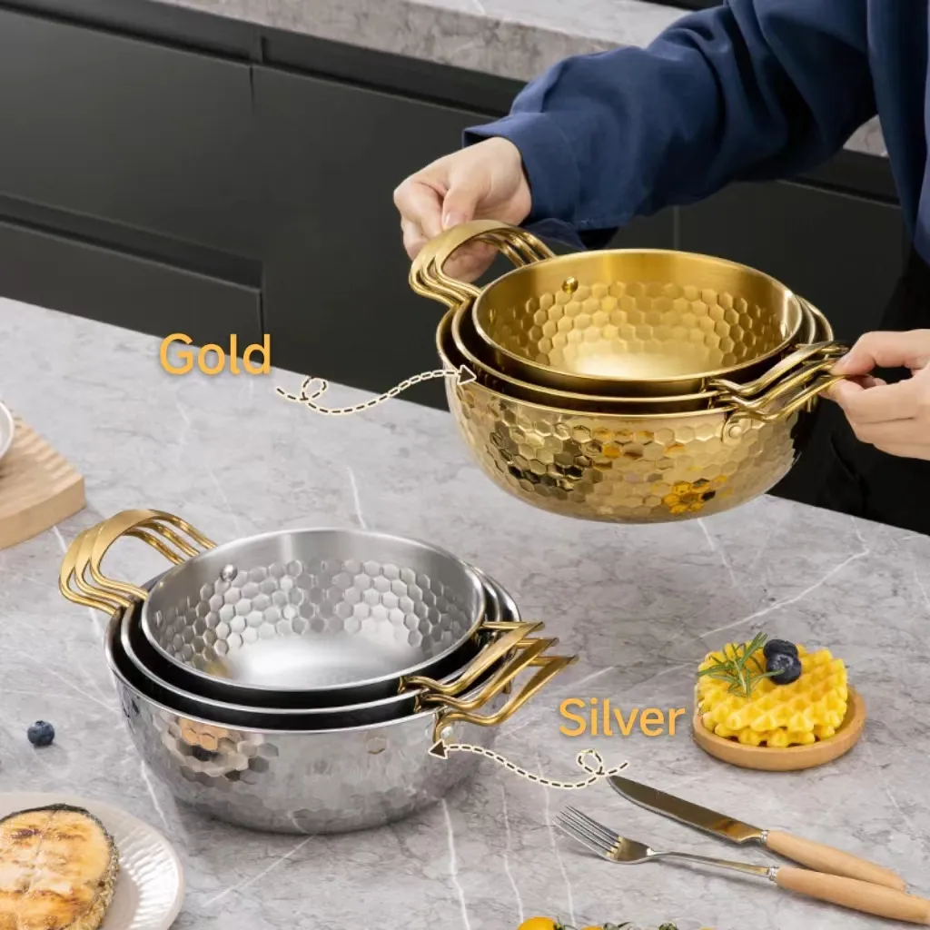 Ensemble de 3 Casseroles en acier inoxydable Doré