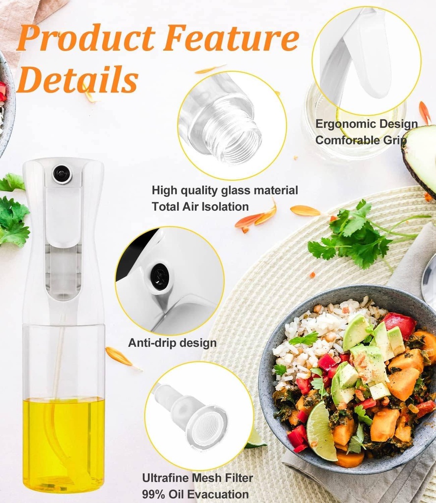 Vaporisateur Huile Et Vinaigre 210 ml Spray En Verre Blanc