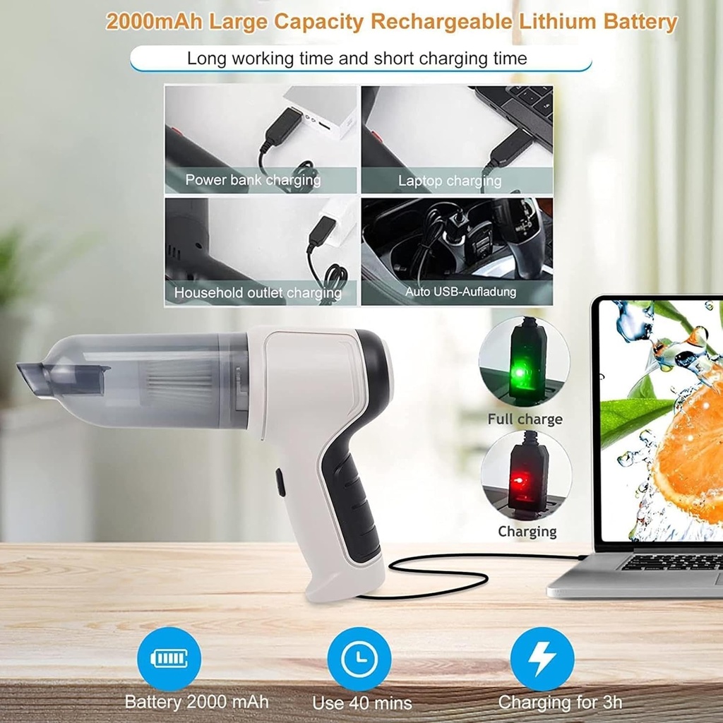 Aspirateur Portable Sans Fil Multifonction Voiture/Maison Gris