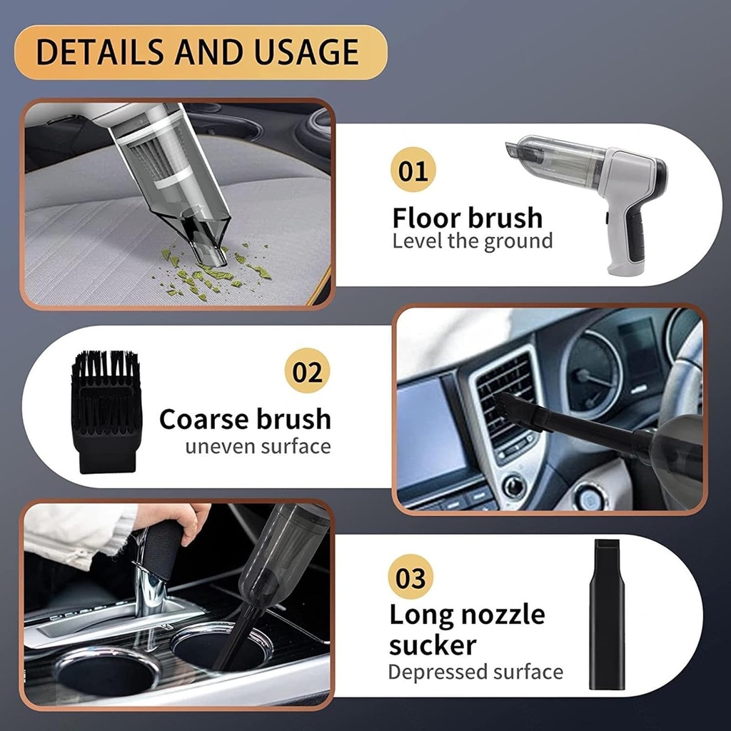 Aspirateur Portable Sans Fil Multifonction Voiture/Maison Gris