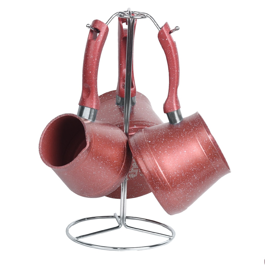 Set de 3 pots à lait Lines En Granite avec Support - Rouge