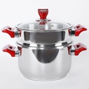 Ensemble de 8 pieces Inox Hascevher Cocotte 5 L et couscoussier 7 L