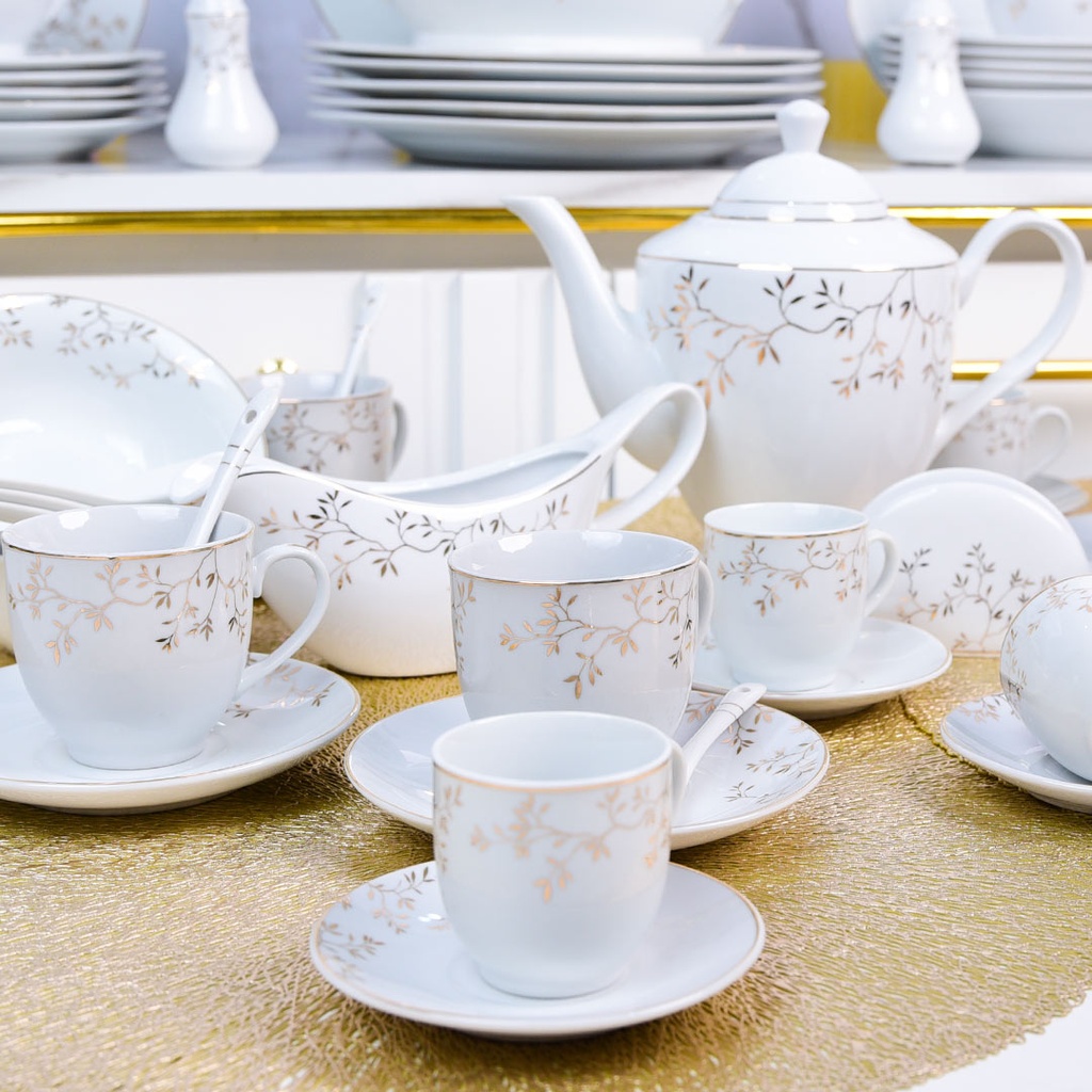 Service à Table en Porcelaine 72 Pièces Bravo Doré Motif 6