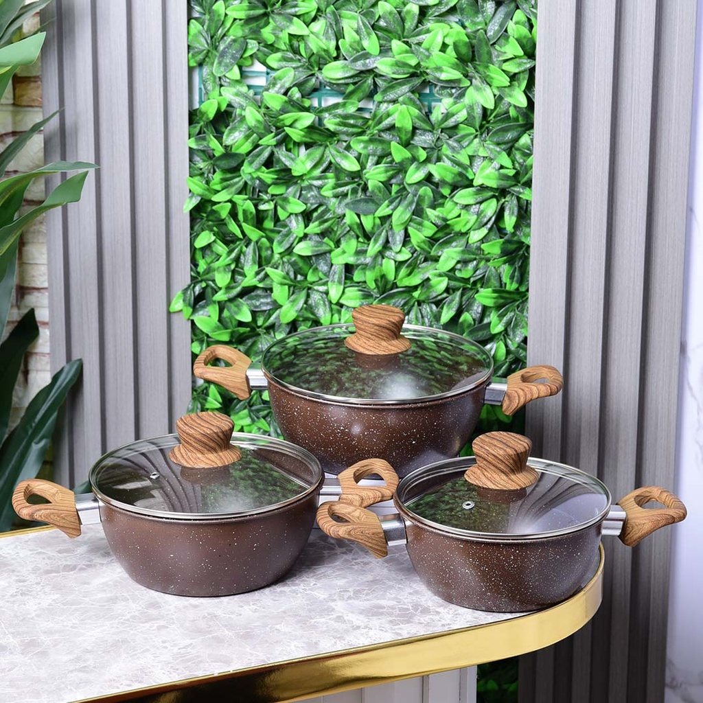 Ensemble de 3 Casseroles Hot Chef - Marron