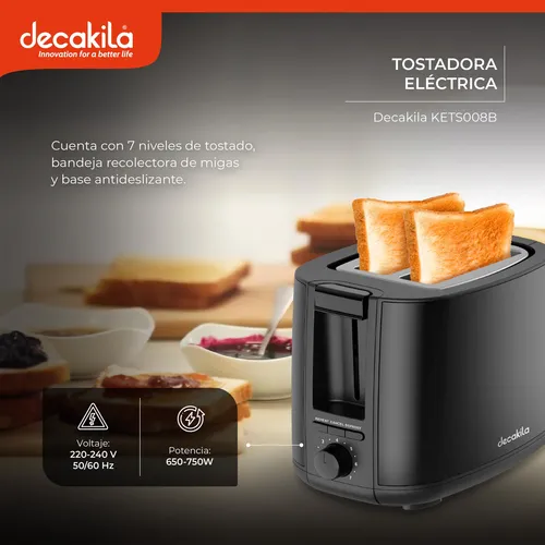 Decakila Grille-pain électrique 2 tranches 650-750W