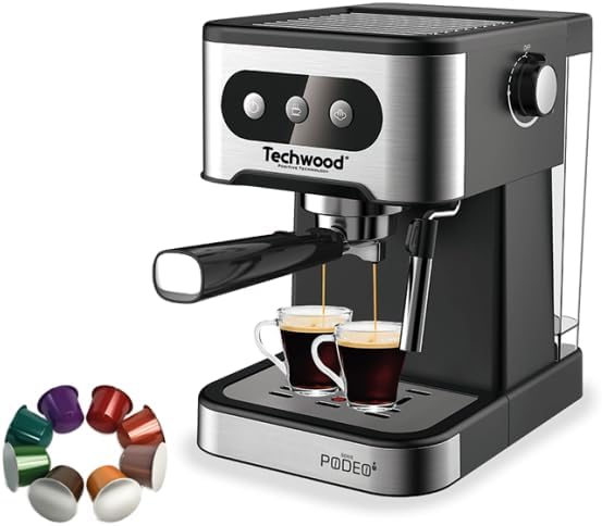 Machine Expresso Techwood 20 Bars avec Buse Vapeur & Réservoir 1,5L – Compatible Café Moulu & Capsules TCA-156EXN
