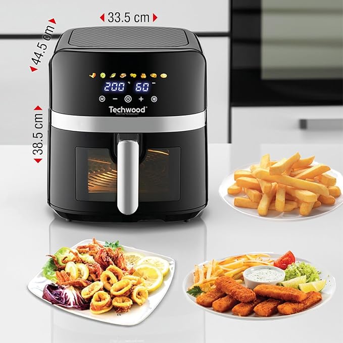 Friteuse Digitale Sans Huile Techwood 8L Porte Vitrée, 8 Programmes & Minuterie 60min – TFR-806SHD