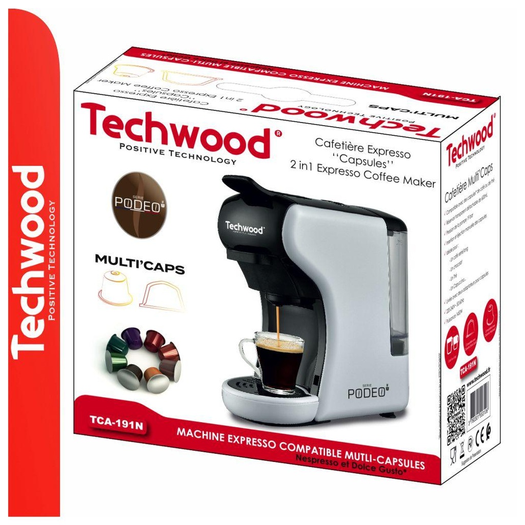 Machine Expresso Multicapsules Techwood Blanc – 19 Bars avec Réservoir 600mL – TCA-191N
