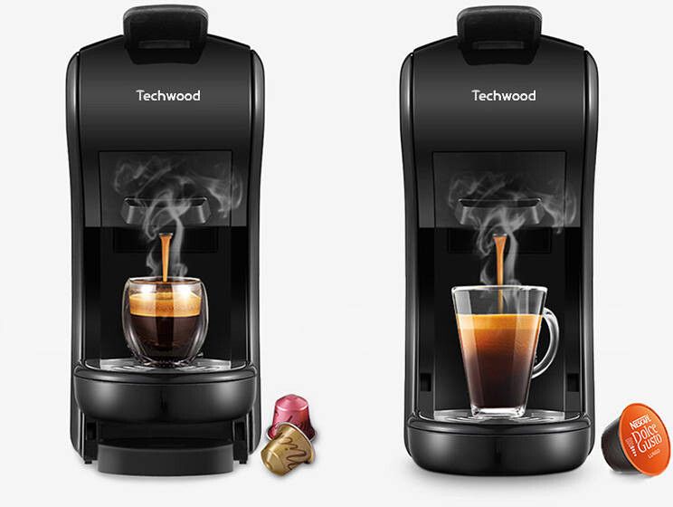 Machine Expresso Multicapsules Techwood Noir – 19 Bars avec Réservoir 600mL – TCA-195N
