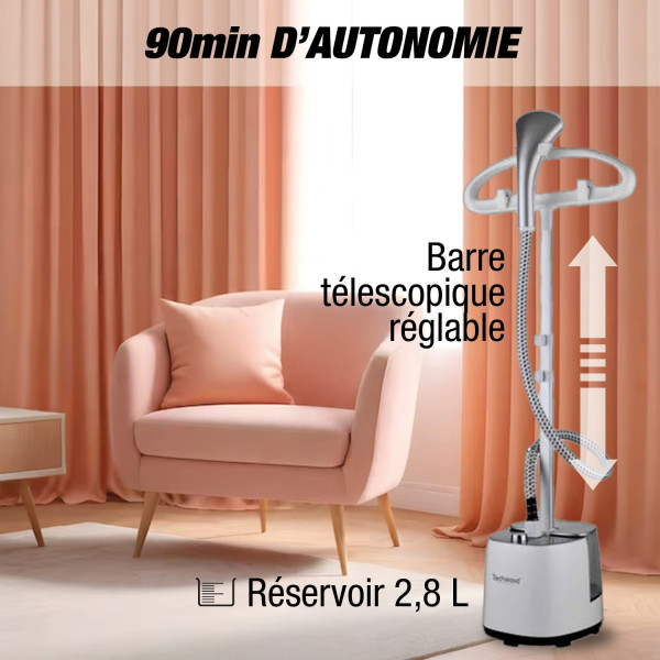 Défroisseur Vertical Techwood 2,8L, 2 Niveaux de Vapeur & Protection Thermique – TDV-2006