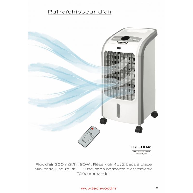 Rafraîchisseur & Humidificateur d’Air Techwood 3L, 3 Vitesses, Oscillation 120° & Télécommande – TRF-9022