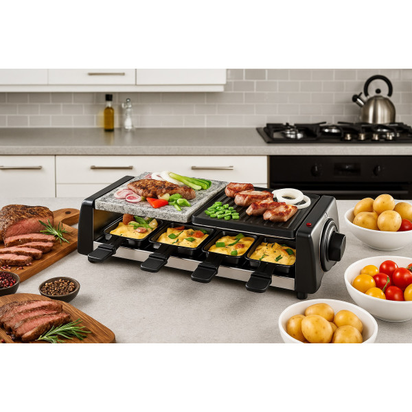 Grill Techwood 8 Raclettes & Pierre, Thermostat Réglable & Double Protection – TRGP-896