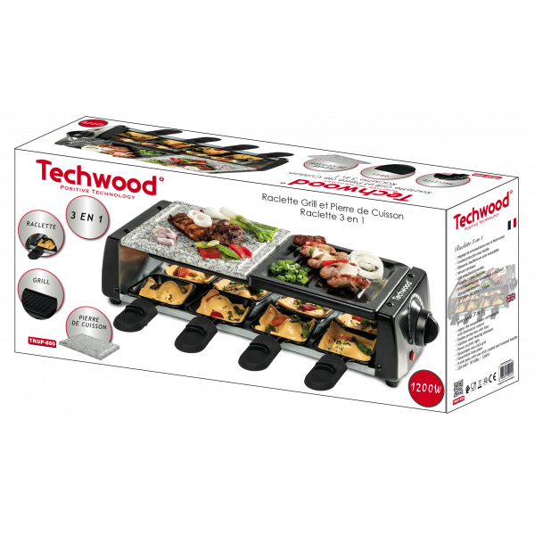 Grill Techwood 8 Raclettes & Pierre, Thermostat Réglable & Double Protection – TRGP-896