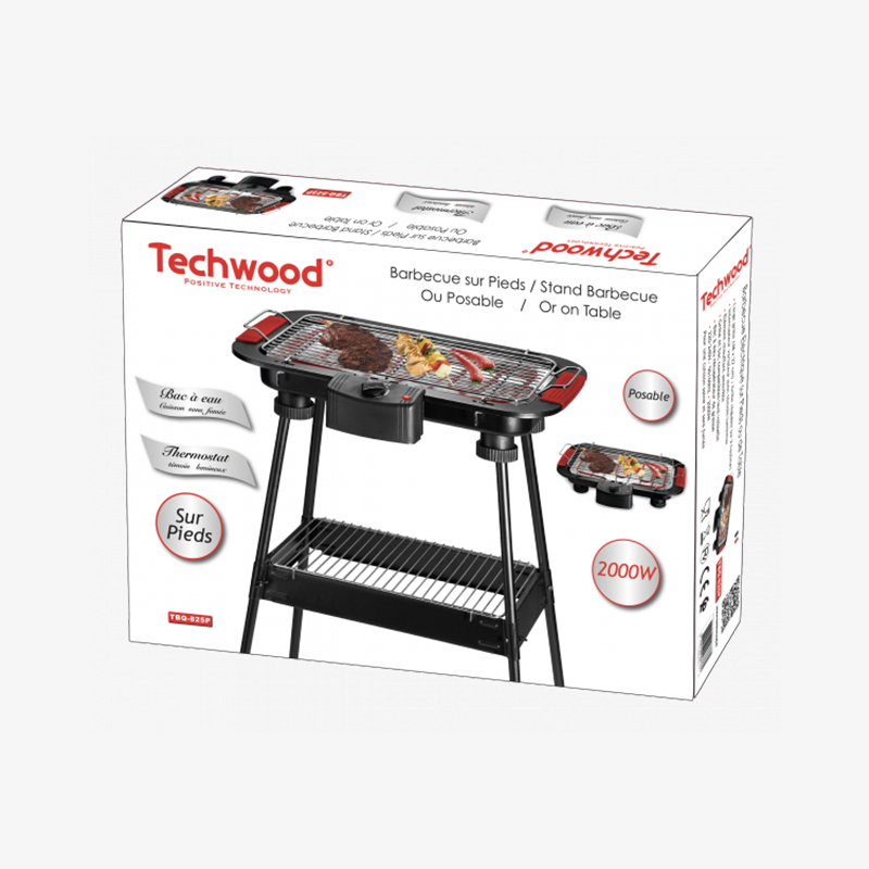 Barbecue Techwood Sur Pied 2000W, Grille Inox Réglable & Bac Récupérateur de Graisse – TBQ-825P