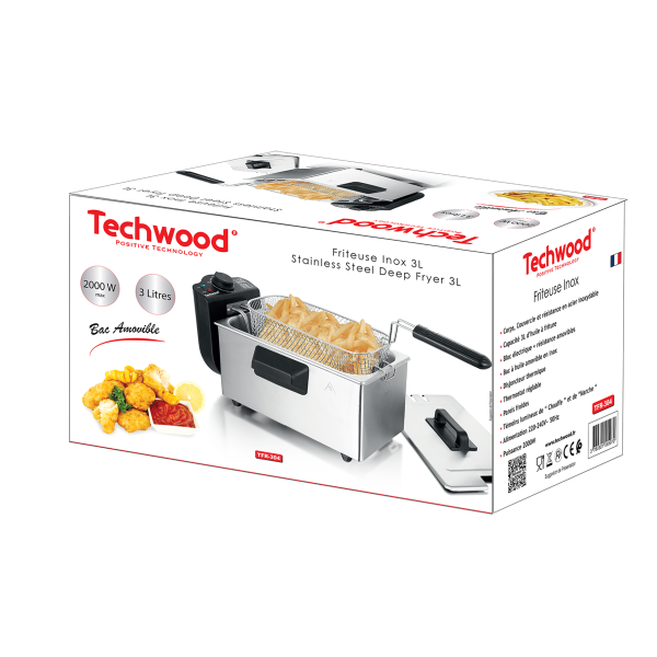 Friteuse Techwood Inox 3L, Thermostat Réglable & Parois Froides – TFR-304