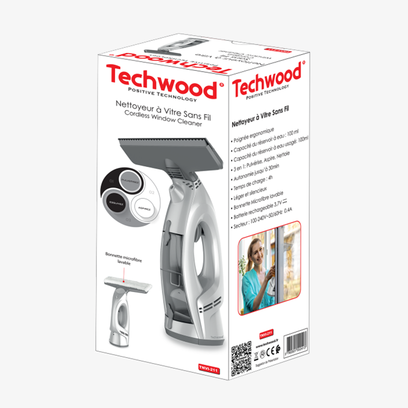 Nettoyeur de Vitres Techwood Double Réservoir 3 en 1, Autonomie 30min & Batterie Rechargeable – TNVI-211