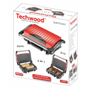 Panini Grill Techwood Inox Rouge 1500W, Contrôle Température & Cuisson Double Face – TGD-015