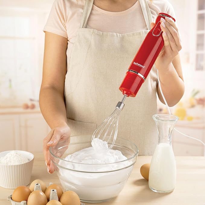 Mixeur Plongeant Techwood Inox Grenat 3en1 Pieds Inox, Bol Hachoir 500ml & 2 Vitesses – TMS-9605