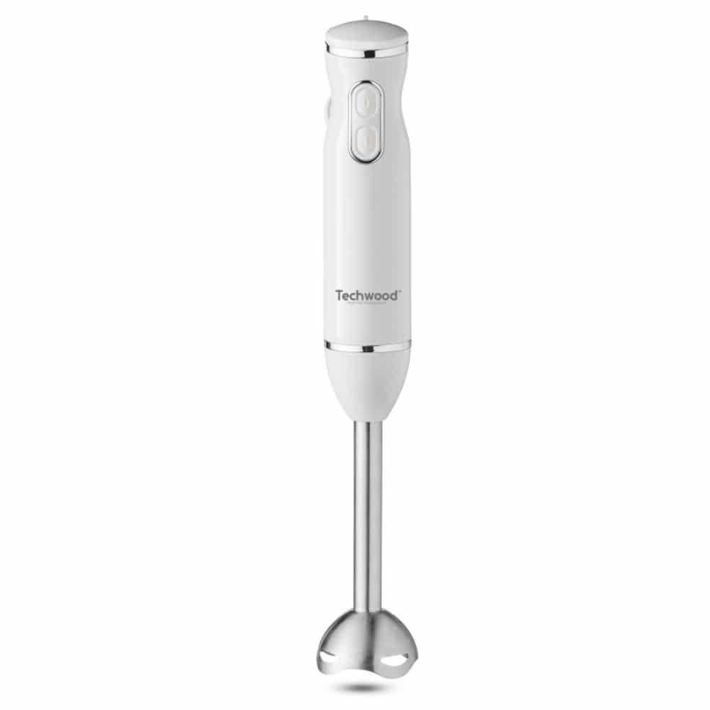 Mixeur Plongeant Techwood Blanc 3en1 Pieds Inox, Bol Hachoir 500ml & 2 Vitesses – TMS-9600