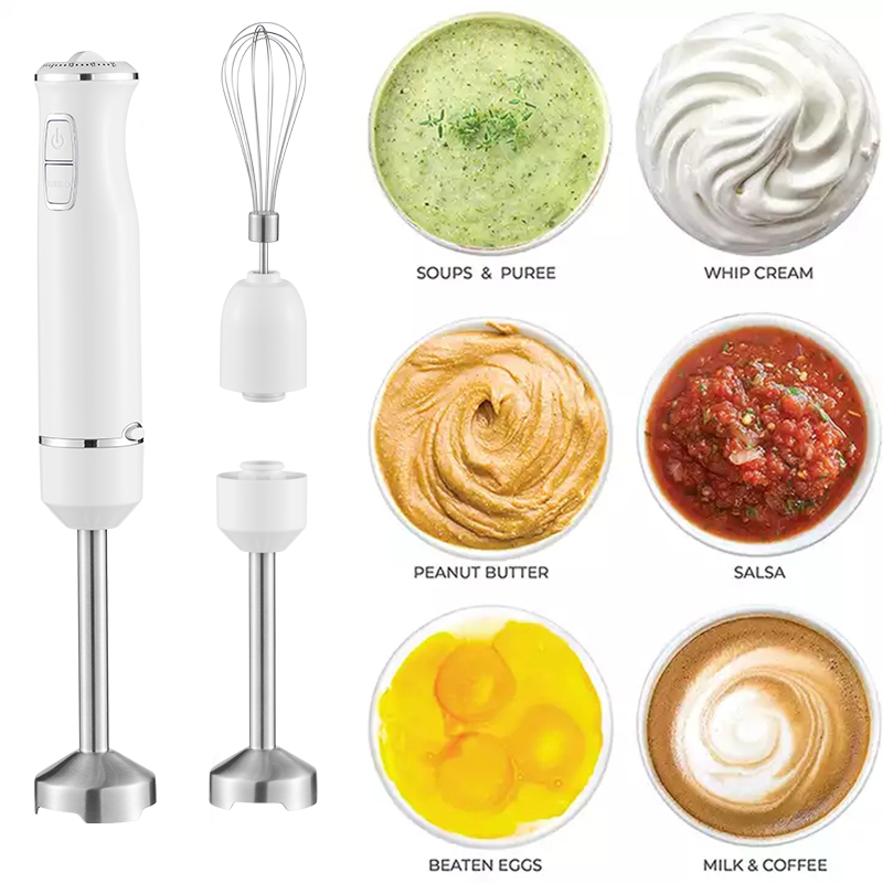 Mixeur Plongeant Techwood Blanc 3en1 Pieds Inox, Bol Hachoir 500ml & 2 Vitesses – TMS-9600