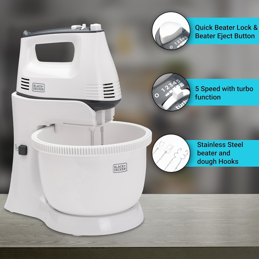 Black & Decker Batteur électrique avec bol 300W – Blanc 