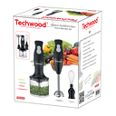 Mixeur Plongeant Techwood Noir 3en1 Pied Inox, Bol Hachoir 500ml & 2 Vitesses – TMS-8356