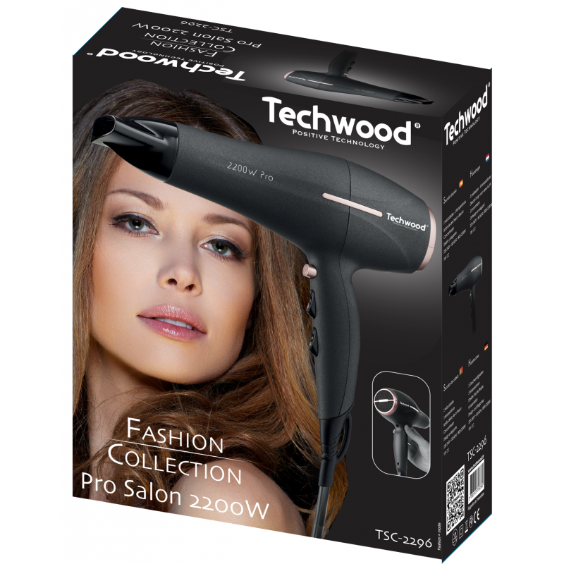 Séchoir Techwood 2200W 3 Températures, 2 Vitesses, Touche Air Frais & Concentrateur – TSC-2296