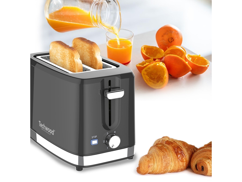 Grille-Pain Techwood Noir Inox 2 Larges Fentes, Contrôle Brunissage & Arrêt Immédiat – TGP-706