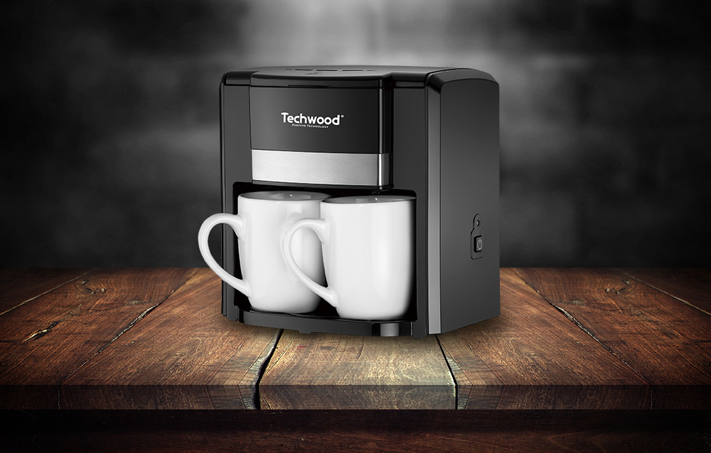 Cafetière Techwood Noir 2 Tasses Céramique, Filtre Permanent, Réservoir 0,6L, Arrêt Automatique – TCA-206