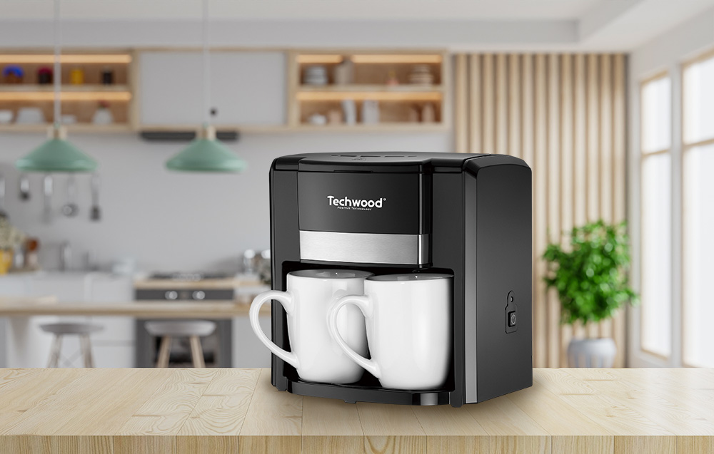 Cafetière Techwood Noir 2 Tasses Céramique, Filtre Permanent, Réservoir 0,6L, Arrêt Automatique – TCA-206