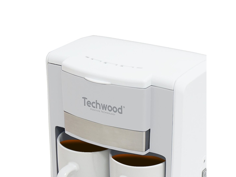 Cafetière Techwood Blanc 2 Tasses Céramique, Filtre Permanent Lavable, Réservoir 0,6L, Arrêt Automatique – TCA-202