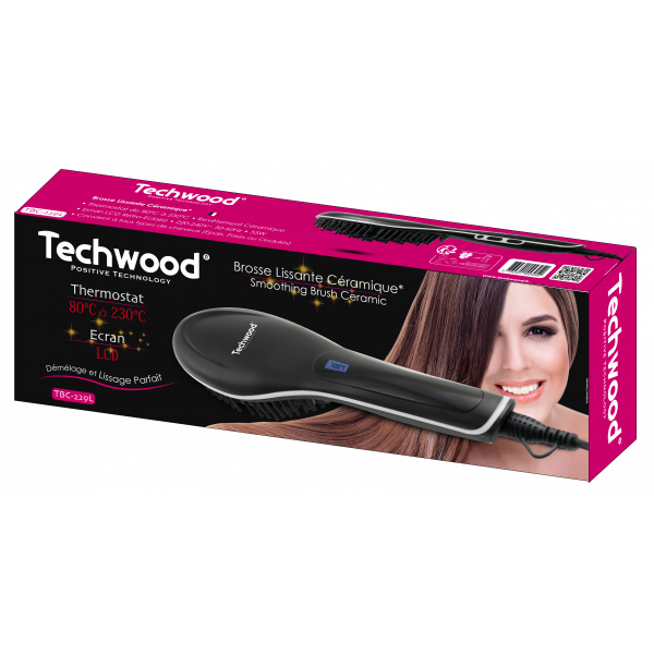 Brosse Lissante Techwood Céramique 80-230°C, Écran LCD Rétro-Éclairé – TBC-229L