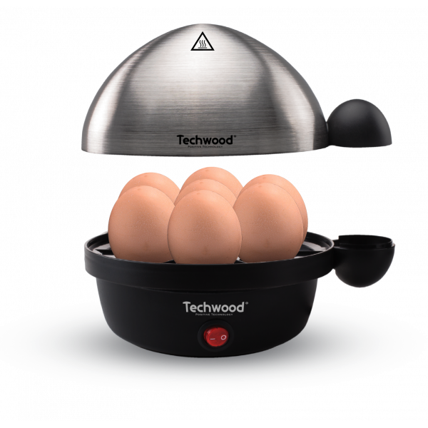 Cuit Œufs Techwood 3 en 1 Inox/Noir 7 Œufs, Cuisson Vapeur & Œufs au Plat, Arrêt Automatique – TO-007