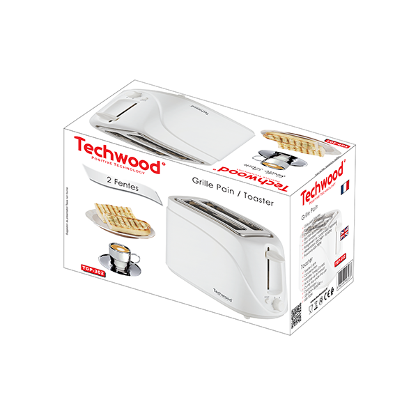 Grille-Pain Techwood Blanc 2 Fentes, Contrôle Brunissage & Éjection Automatique – TGP-202