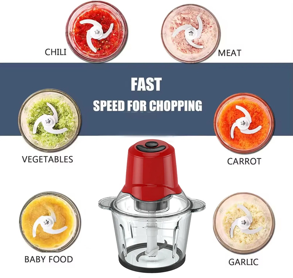 Hâchoir Techwood Grenat Bol Verre 600mL, 2 Vitesses & Lame Inox – THA-085