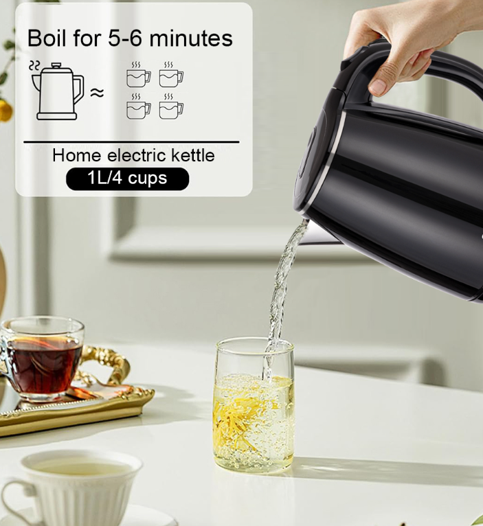 Bouilloire Techwood Noir 1L, Socle 360°, Arrêt Automatique & Protection Surchauffe – TB-1056