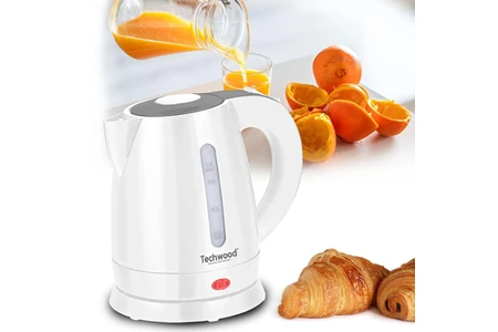 Bouilloire Techwood Blanc 1L, Arrêt Automatique & Protection Surchauffe, Couvercle Sécurité – TB-1023