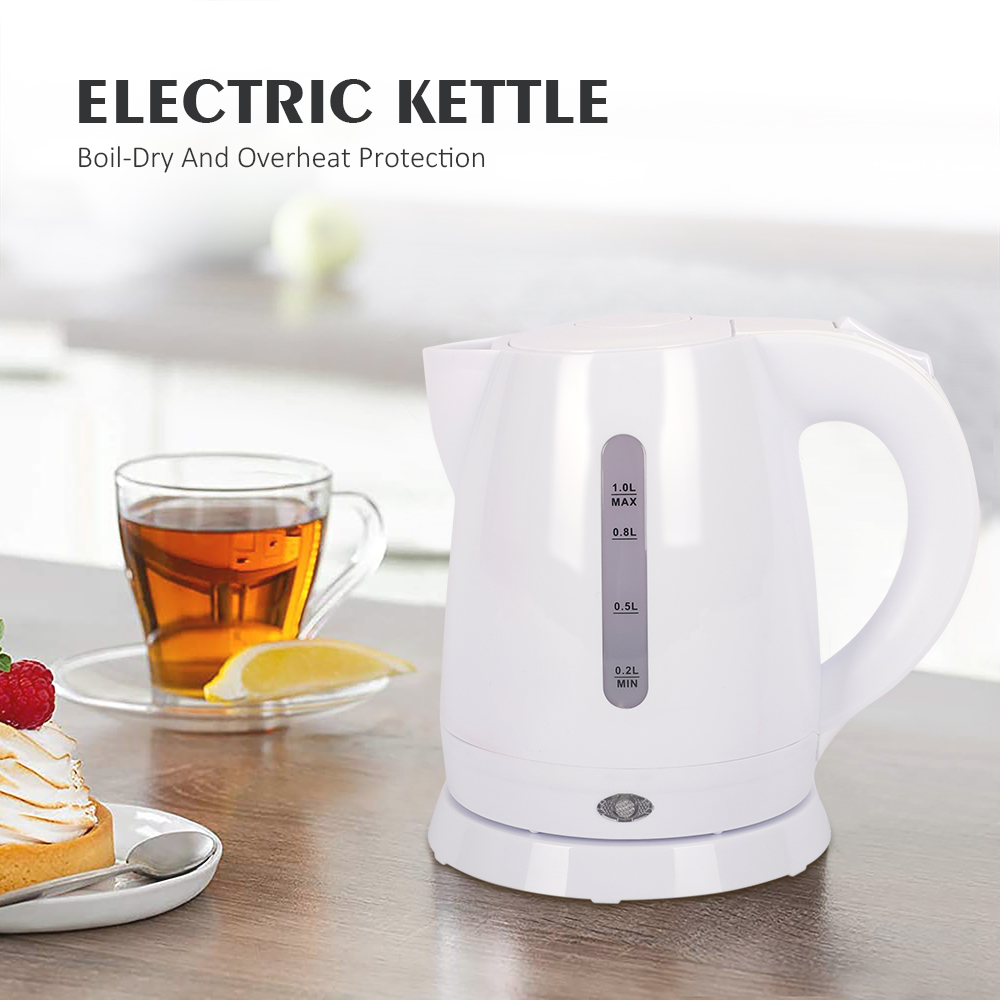 Bouilloire Techwood Blanc 1L, Arrêt Automatique & Protection Surchauffe, Couvercle Sécurité – TB-1023