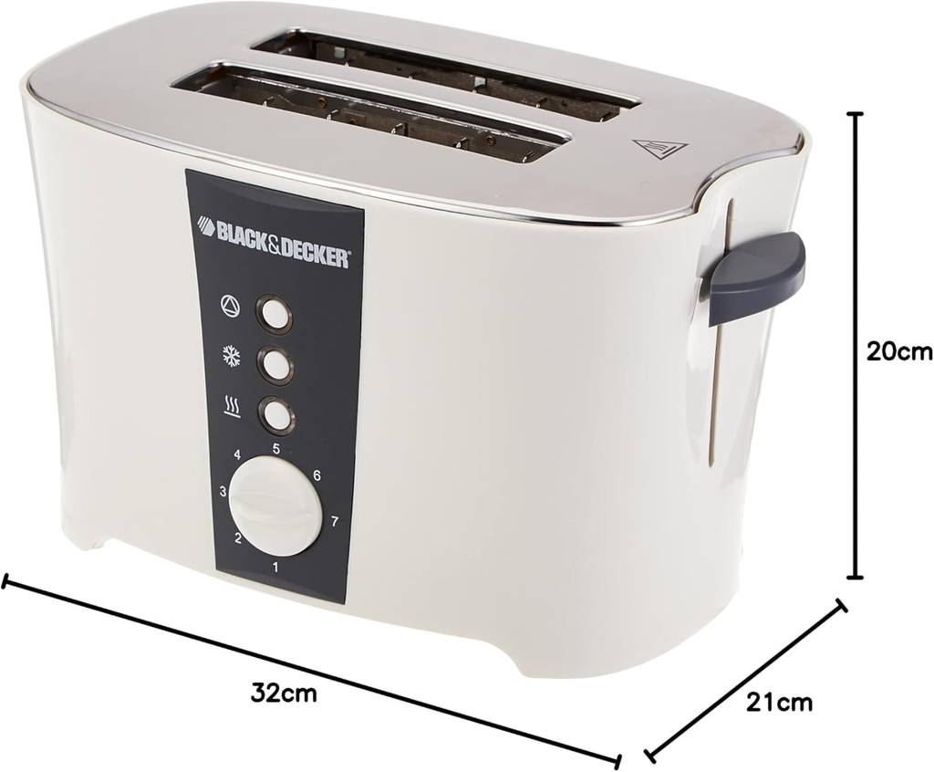 Black & Decker Grille-Pain 800W – 2 Tranches – Blanc