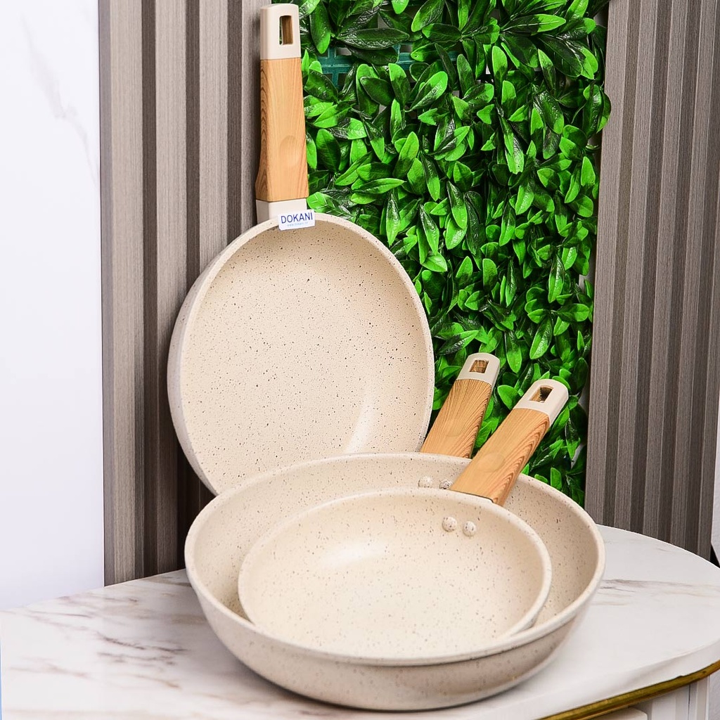 Set De 3 Poêles Granite Sizar Beige 20 , 24 et 28Cm