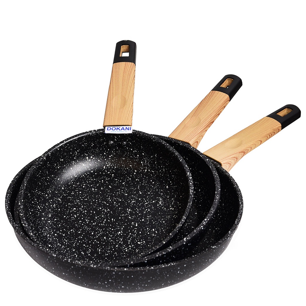 Set De 3 Poêles Granite Sizar Noir 20 , 24 et 28Cm