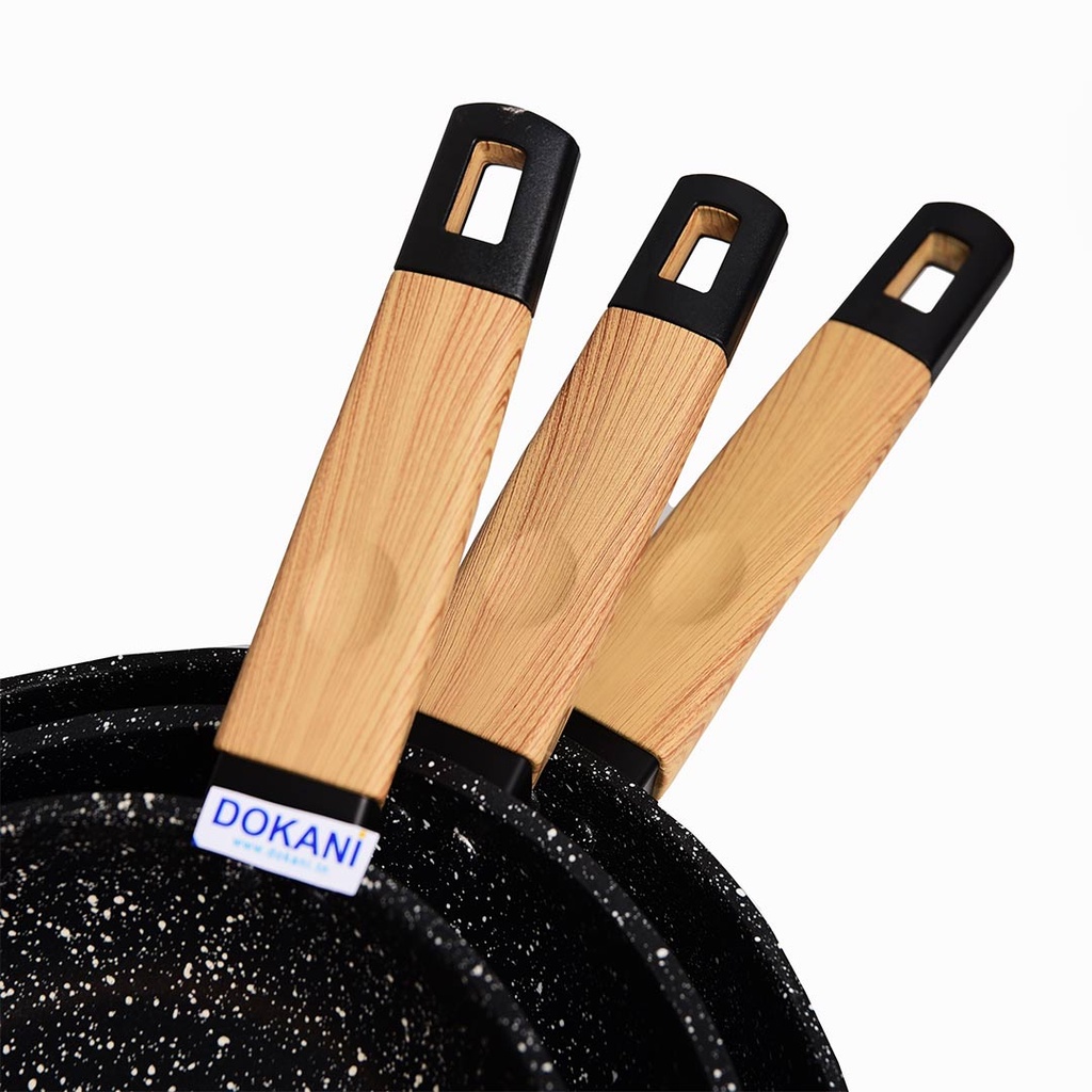 Set De 3 Poêles Granite Sizar Noir 20 , 24 et 28Cm