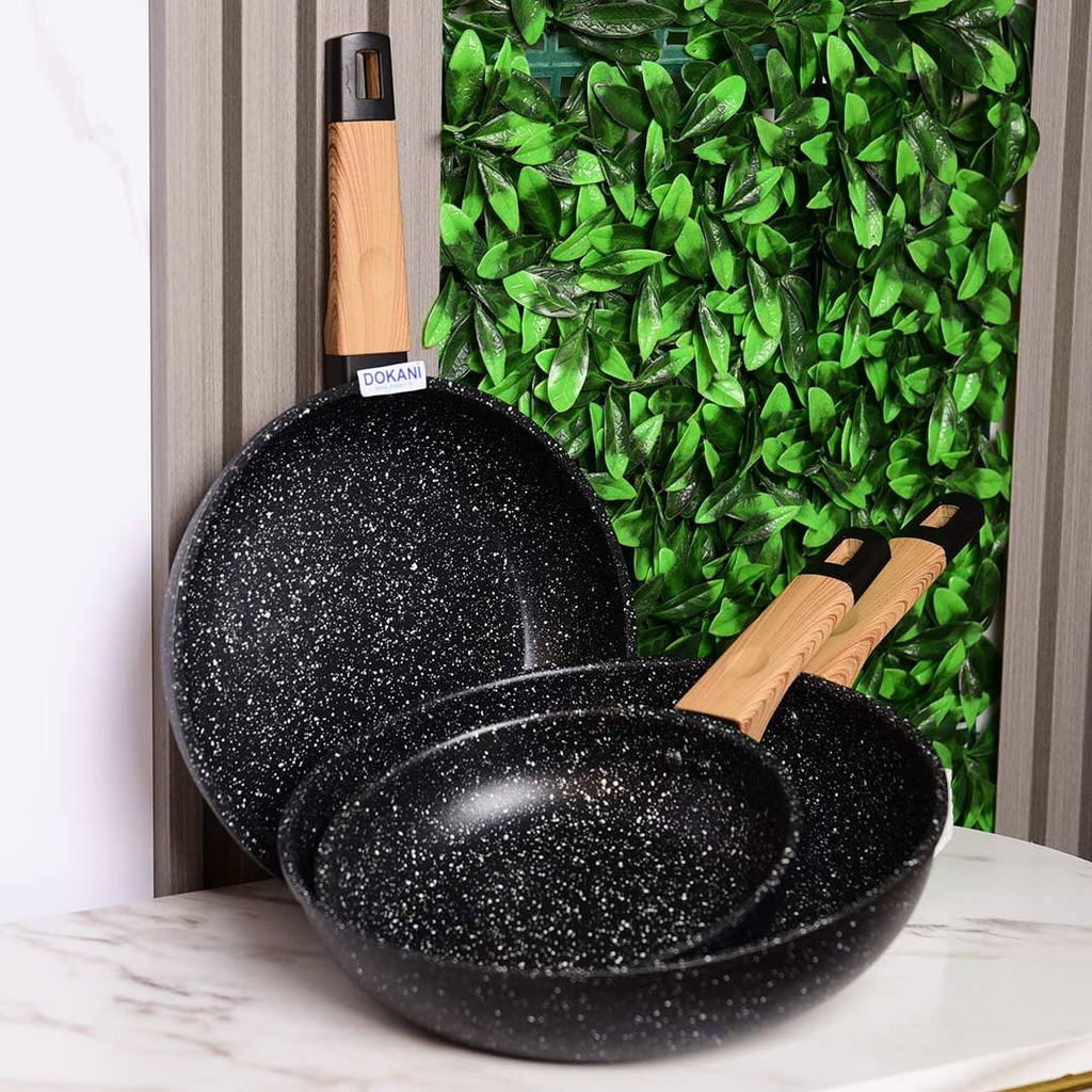 Set De 3 Poêles Granite Sizar Noir 20 , 24 et 28Cm