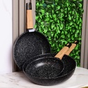 Set De 3 Poêles Granite Sizar Noir 20 , 24 et 28Cm