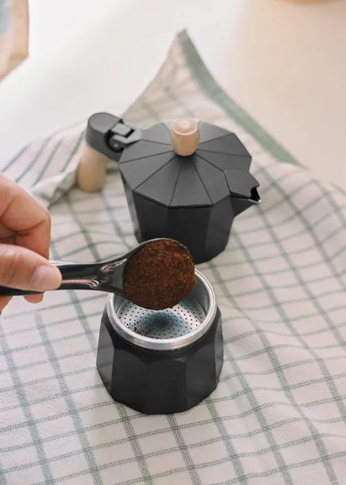 Cafetière italienne Moka En Aluminium 3 Tasses Noir avec poignée effet Bois 